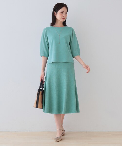 INDIVI（インディヴィ）の「【洗える／和紙混素材／SETUP可能】バルーンスリーブニット（ニット/セーター・レディース・ナチュラル/チャコールグレー/グリーン系/ホワイト・13/05/38/34/19/15 ）」の8枚目の写真