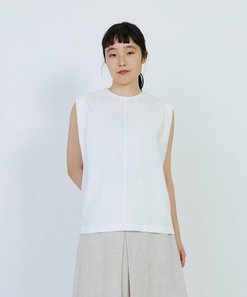 LOISIR（ロワズィール）の「コットン天竺ノースリーブプルオーバー（Tシャツ/カットソー・レディース・オフホワイト/チャコールグレー/ピンク・FREE）」の2枚目の写真