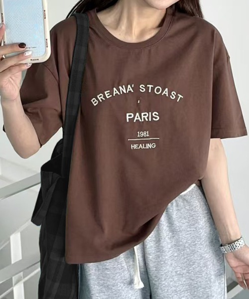 LOWO(ロワ)の「【綿100%使用】ロゴプリントシンプルTシャツ(Tシャツ/カットソー・レディース・ブラウン/ホワイト/グレー/ベージュ/ブラック・FREE)」の5枚目の写真
