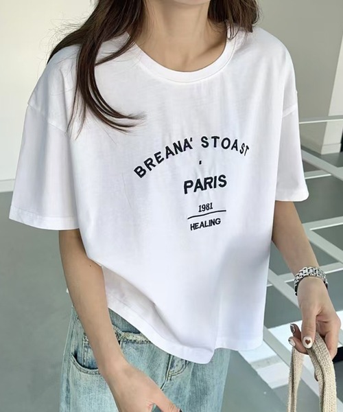 LOWO(ロワ)の「【綿100%使用】ロゴプリントシンプルTシャツ(Tシャツ/カットソー・レディース・ブラウン/ホワイト/グレー/ベージュ/ブラック・FREE)」の3枚目の写真
