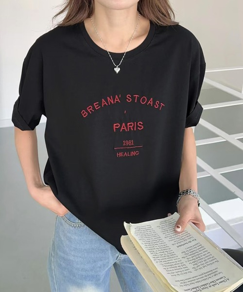 LOWO(ロワ)の「【綿100%使用】ロゴプリントシンプルTシャツ(Tシャツ/カットソー・レディース・ブラウン/ホワイト/グレー/ベージュ/ブラック・FREE)」の4枚目の写真