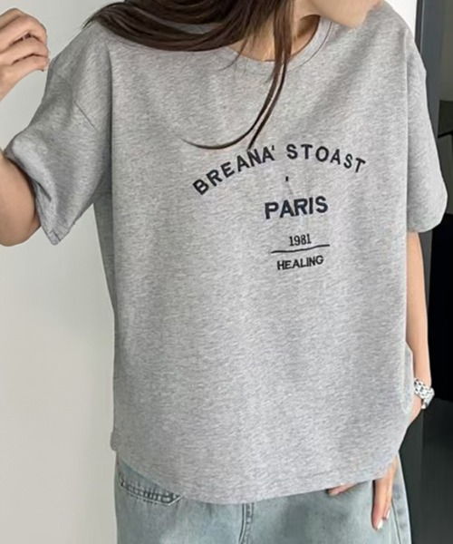 LOWO(ロワ)の「【綿100%使用】ロゴプリントシンプルTシャツ(Tシャツ/カットソー・レディース・ブラウン/ホワイト/グレー/ベージュ/ブラック・FREE)」の7枚目の写真