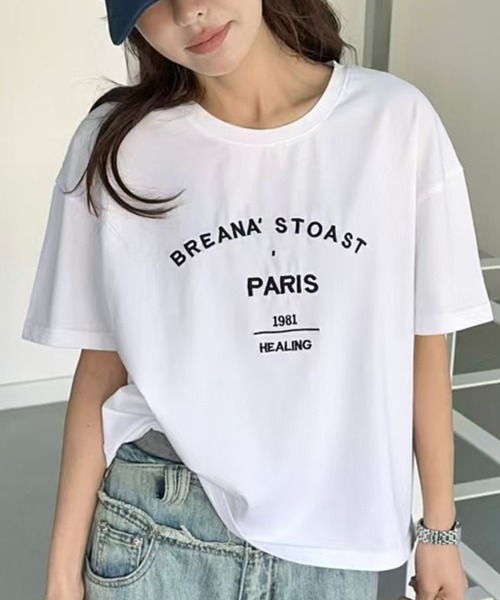 LOWO(ロワ)の「【綿100%使用】ロゴプリントシンプルTシャツ(Tシャツ/カットソー・レディース・ブラウン/ホワイト/グレー/ベージュ/ブラック・FREE)」の8枚目の写真