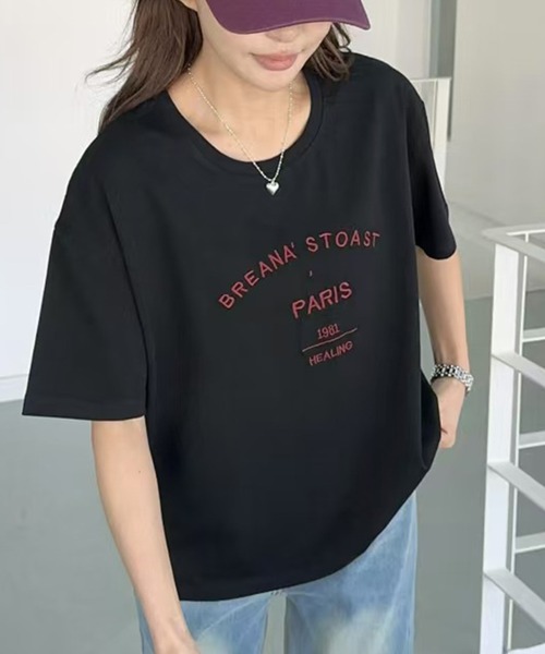 LOWO(ロワ)の「【綿100%使用】ロゴプリントシンプルTシャツ(Tシャツ/カットソー・レディース・ブラウン/ホワイト/グレー/ベージュ/ブラック・FREE)」の9枚目の写真