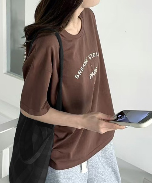 LOWO(ロワ)の「【綿100%使用】ロゴプリントシンプルTシャツ(Tシャツ/カットソー・レディース・ブラウン/ホワイト/グレー/ベージュ/ブラック・FREE)」の12枚目の写真
