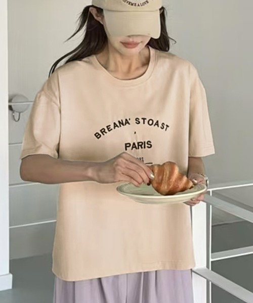 LOWO(ロワ)の「【綿100%使用】ロゴプリントシンプルTシャツ(Tシャツ/カットソー・レディース・ブラウン/ホワイト/グレー/ベージュ/ブラック・FREE)」の14枚目の写真