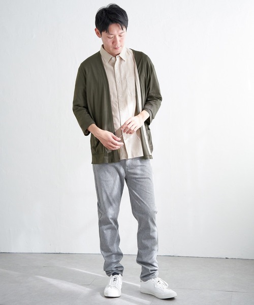 ikka(イッカ)の「7分袖バイカラーボタンレスカーディガン(カーディガン/ボレロ・メンズ・ブラック/ネイビー/ライトグレー/ライム・M/L/XL/S)」の15枚目の写真