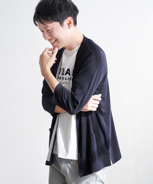 ikka(イッカ)の「7分袖バイカラーボタンレスカーディガン(カーディガン/ボレロ・メンズ・ブラック/ネイビー/ライトグレー/ライム・M/L/XL/S)」の11枚目の写真