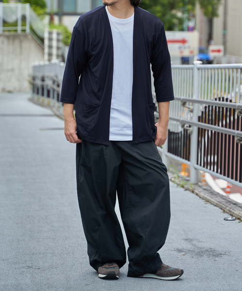 ikka(イッカ)の「7分袖バイカラーボタンレスカーディガン(カーディガン/ボレロ・メンズ・ブラック/ネイビー/ライトグレー/ライム・M/L/XL/S)」の8枚目の写真