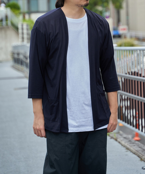 ikka(イッカ)の「7分袖バイカラーボタンレスカーディガン(カーディガン/ボレロ・メンズ・ブラック/ネイビー/ライトグレー/ライム・M/L/XL/S)」の6枚目の写真