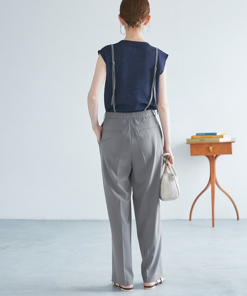 サスペンダー付きワイドパンツ Amilige パンツ サスペンダー付きワイドパンツ レディース
