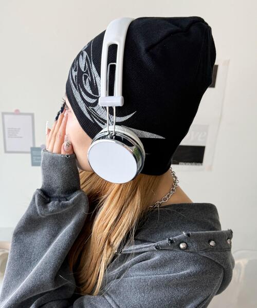 WEGO（ウィゴー）の「WEGO/トライバルロゴシングルニットワッチ（ニットキャップ/ビーニー・レディース・グレー/ブラック・FREE）」の4枚目の写真