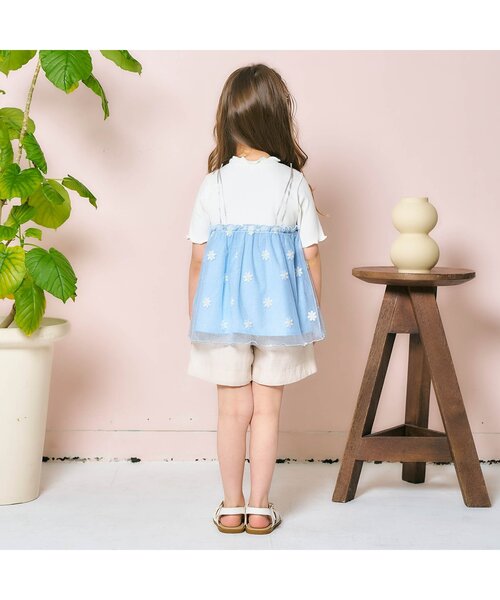 apres les cours（アプレレクール）の「【ジュニア対応】お花刺繍ドッキングチュール半袖トップス（Tシャツ/カットソー・キッズ・サックスブルー/イエロー・80/90/100/110/120/130/140）」の4枚目の写真