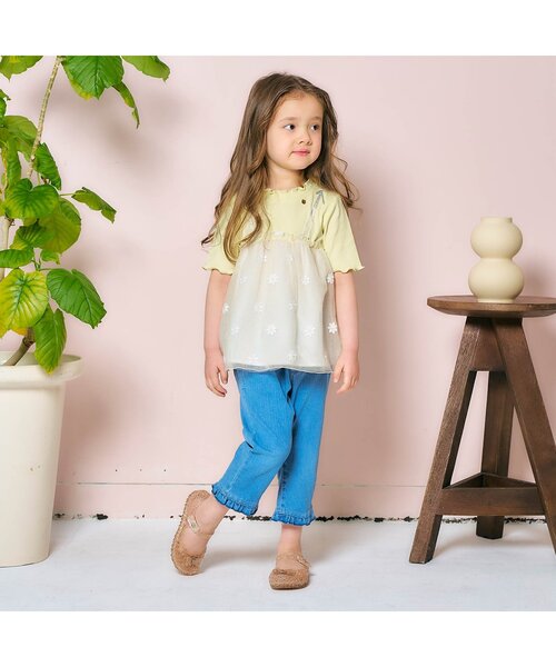 apres les cours（アプレレクール）の「【ジュニア対応】お花刺繍ドッキングチュール半袖トップス（Tシャツ/カットソー・キッズ・サックスブルー/イエロー・80/90/100/110/120/130/140）」の5枚目の写真