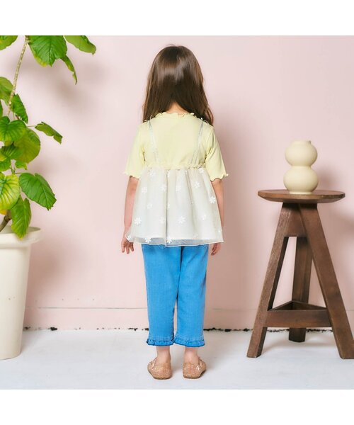 apres les cours（アプレレクール）の「【ジュニア対応】お花刺繍ドッキングチュール半袖トップス（Tシャツ/カットソー・キッズ・サックスブルー/イエロー・80/90/100/110/120/130/140）」の6枚目の写真