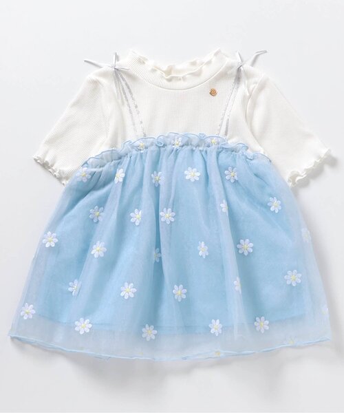 apres les cours（アプレレクール）の「【ジュニア対応】お花刺繍ドッキングチュール半袖トップス（Tシャツ/カットソー・キッズ・サックスブルー/イエロー・80/90/100/110/120/130/140）」の12枚目の写真