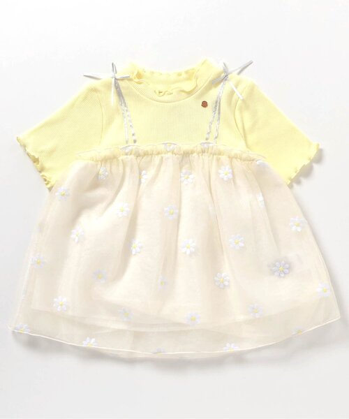 apres les cours（アプレレクール）の「【ジュニア対応】お花刺繍ドッキングチュール半袖トップス（Tシャツ/カットソー・キッズ・サックスブルー/イエロー・80/90/100/110/120/130/140）」の15枚目の写真