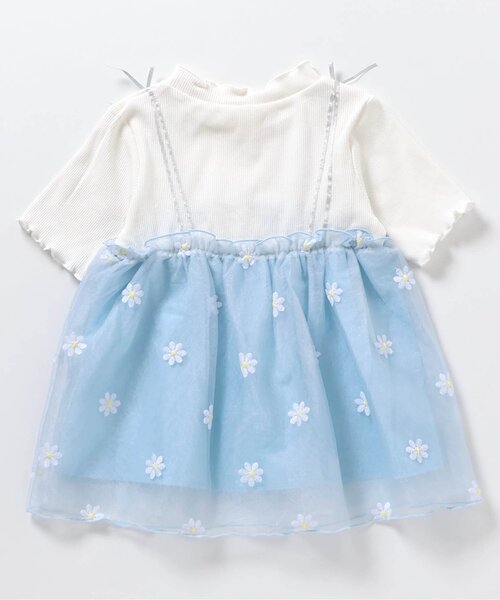apres les cours（アプレレクール）の「【ジュニア対応】お花刺繍ドッキングチュール半袖トップス（Tシャツ/カットソー・キッズ・サックスブルー/イエロー・80/90/100/110/120/130/140）」の16枚目の写真