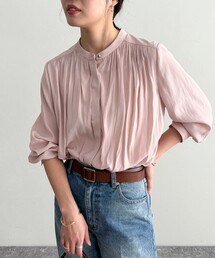 パウダーサテン前開きブラウス