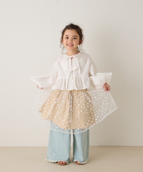 riziere(リジェール)の「花柄チュール切り替えスカート(スカート・キッズ・ベージュ/ミント・90/100/110/120/130/140)」の1枚目の写真