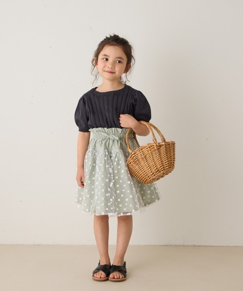 riziere(リジェール)の「花柄チュール切り替えスカート(スカート・キッズ・ベージュ/ミント・90/100/110/120/130/140)」の2枚目の写真