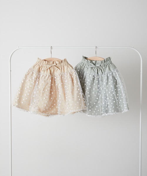 riziere(リジェール)の「花柄チュール切り替えスカート(スカート・キッズ・ベージュ/ミント・90/100/110/120/130/140)」の9枚目の写真