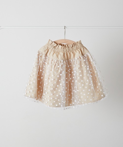 riziere(リジェール)の「花柄チュール切り替えスカート(スカート・キッズ・ベージュ/ミント・90/100/110/120/130/140)」の7枚目の写真