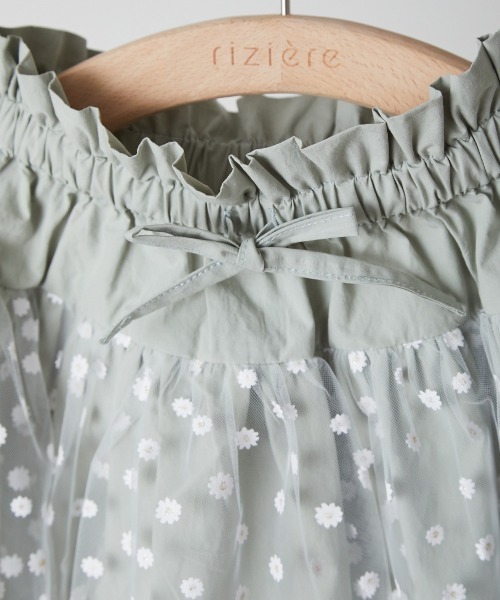 riziere(リジェール)の「花柄チュール切り替えスカート(スカート・キッズ・ベージュ/ミント・90/100/110/120/130/140)」の6枚目の写真