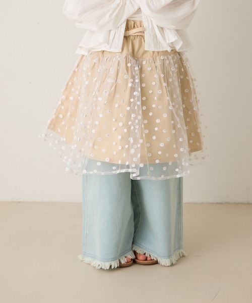 riziere(リジェール)の「花柄チュール切り替えスカート(スカート・キッズ・ベージュ/ミント・90/100/110/120/130/140)」の10枚目の写真