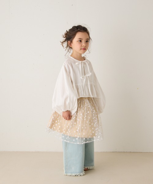 riziere(リジェール)の「花柄チュール切り替えスカート(スカート・キッズ・ベージュ/ミント・90/100/110/120/130/140)」の11枚目の写真