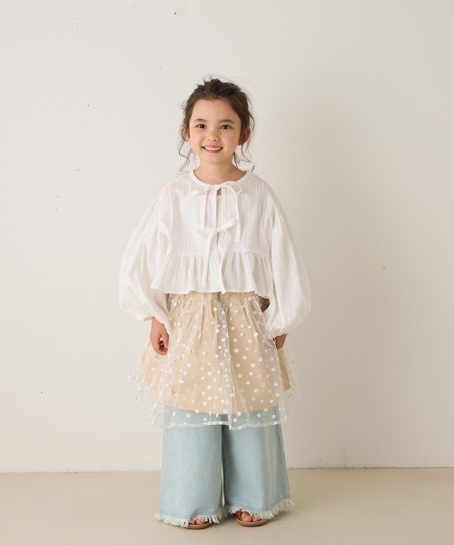 riziere(リジェール)の「花柄チュール切り替えスカート(スカート・キッズ・ベージュ/ミント・90/100/110/120/130/140)」の12枚目の写真