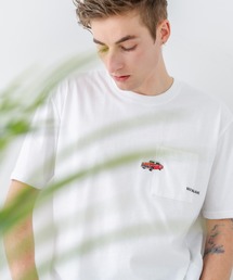 【汗染みの目立ちにくいTシャツ ZEROSTAIN/ゼロステイン】胸ポケット 刺繍Tシャツ 防汚 UVカット アニマル おじさん ビール アメ車