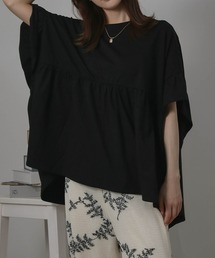 Social GIRL | 袖フリルペプラムトップス オーバーサイズTシャツ(Tシャツ/カットソー)