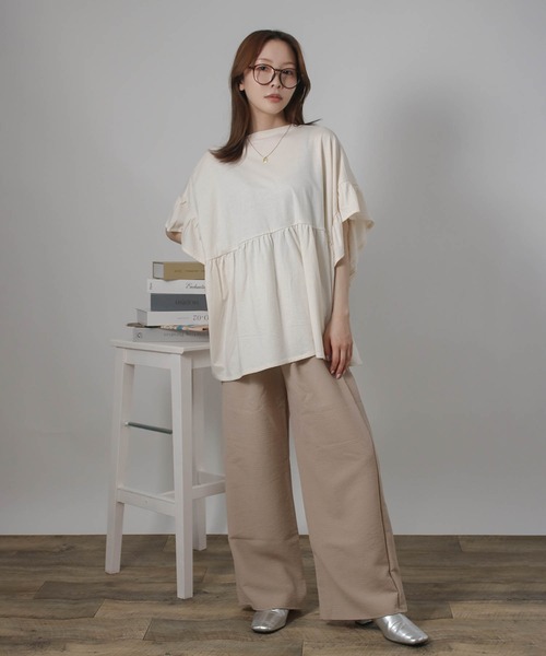 Social GIRL（ソーシャルガール）の「袖フリルペプラムトップス オーバーサイズTシャツ（Tシャツ/カットソー・レディース・アイボリー/ブラック/チャコール・M）」の10枚目の写真