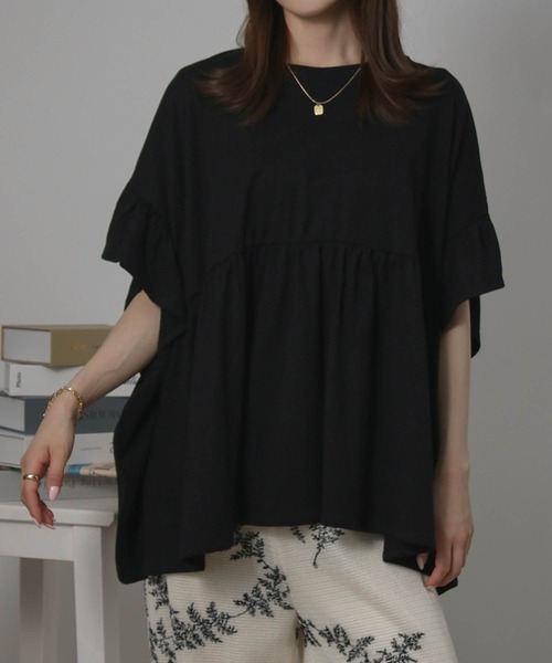 Social GIRL（ソーシャルガール）の「袖フリルペプラムトップス オーバーサイズTシャツ（Tシャツ/カットソー・レディース・アイボリー/ブラック/チャコール・M）」の15枚目の写真