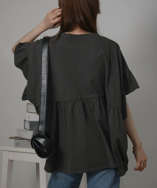 Social GIRL（ソーシャルガール）の「袖フリルペプラムトップス オーバーサイズTシャツ（Tシャツ/カットソー・レディース・アイボリー/ブラック/チャコール・M）」の20枚目の写真