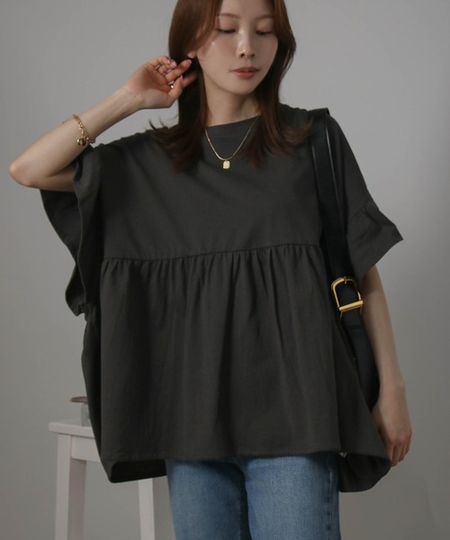 Social GIRL（ソーシャルガール）の「袖フリルペプラムトップス オーバーサイズTシャツ（Tシャツ/カットソー・レディース・アイボリー/ブラック/チャコール・M）」の21枚目の写真