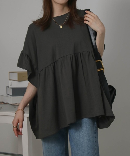 Social GIRL（ソーシャルガール）の「袖フリルペプラムトップス オーバーサイズTシャツ（Tシャツ/カットソー・レディース・アイボリー/ブラック/チャコール・M）」の22枚目の写真