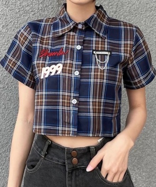 Sibra(シブラ)の「チェック柄シャツ(シャツ/ブラウス・レディース・ピンク/ネイビー・M)」の2枚目の写真