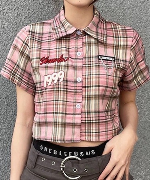 Sibra(シブラ)の「チェック柄シャツ(シャツ/ブラウス・レディース・ピンク/ネイビー・M)」の1枚目の写真