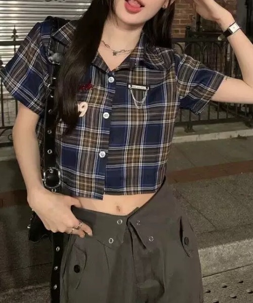 Sibra(シブラ)の「チェック柄シャツ(シャツ/ブラウス・レディース・ピンク/ネイビー・M)」の6枚目の写真