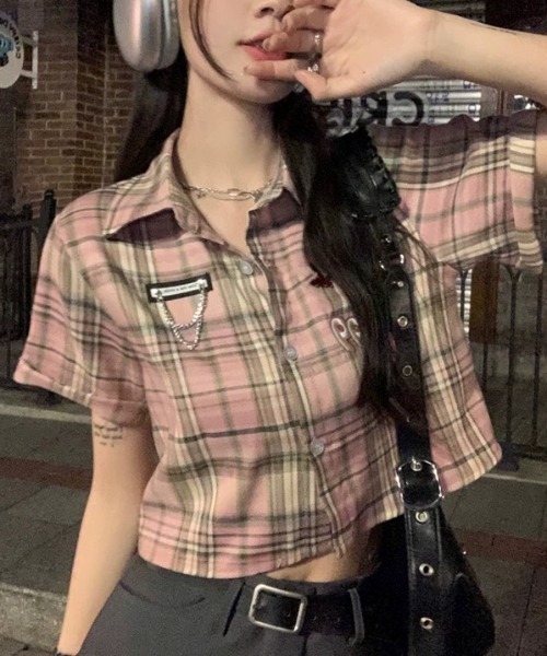 Sibra(シブラ)の「チェック柄シャツ(シャツ/ブラウス・レディース・ピンク/ネイビー・M)」の9枚目の写真