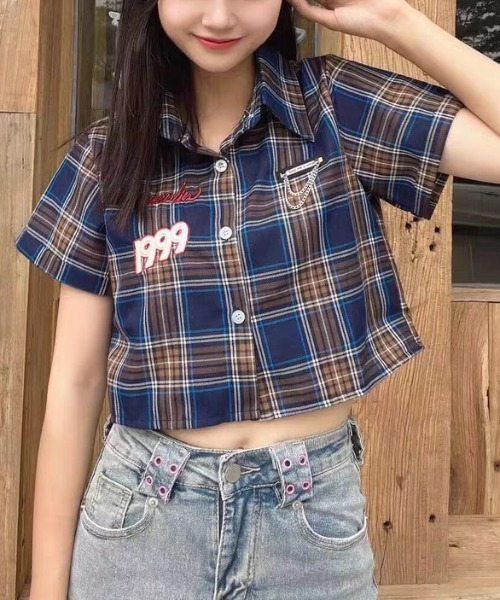 Sibra(シブラ)の「チェック柄シャツ(シャツ/ブラウス・レディース・ピンク/ネイビー・M)」の3枚目の写真