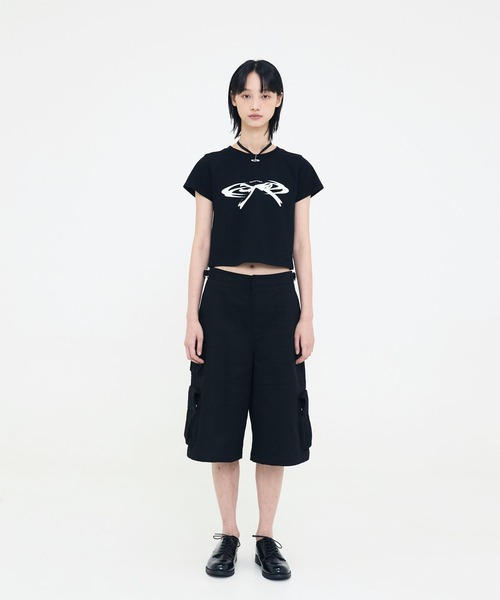 Opening Project（オープニングプロジェクト）の「Opening Project／Cropped Ribbon T（Tシャツ/カットソー・レディース・ブラック/ホワイト・SMALL/MEDIUM）」の7枚目の写真