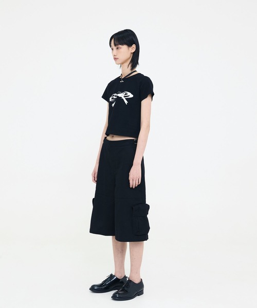 Opening Project（オープニングプロジェクト）の「Opening Project／Cropped Ribbon T（Tシャツ/カットソー・レディース・ブラック/ホワイト・SMALL/MEDIUM）」の8枚目の写真