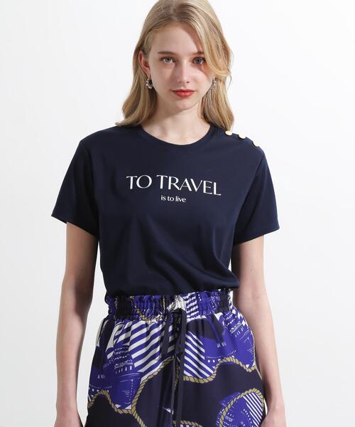 PINKY&DIANNE(ピンキーアンドダイアン)の「◆"TO TRAVEL"ロゴTシャツ(Tシャツ/カットソー・レディース・ネイビー/ホワイト・38)」の1枚目の写真