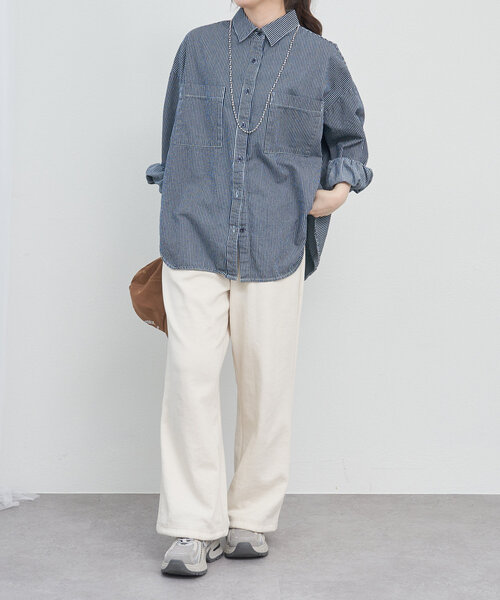 Remind me and forever(リマインドミーアンドフォーエバー)の「【5色展開!】8本タックビッグシャツ(シャツ/ブラウス・レディース・サックスブルー/その他1/ブルー/アイボリー/ストライプ・FREE)」の13枚目の写真