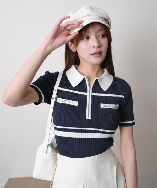 LIPSERVICE（リップサービス）の「ハーフZIPチェーンポケットニット（ニット/セーター・レディース・ブラック/アイボリー/その他1・FREE）」の3枚目の写真