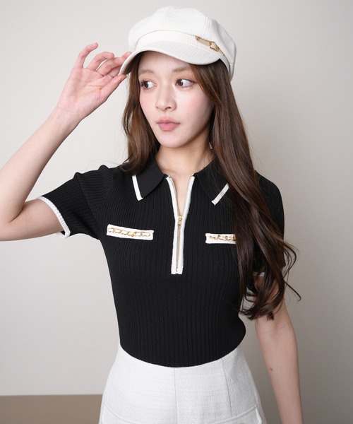 LIPSERVICE（リップサービス）の「ハーフZIPチェーンポケットニット（ニット/セーター・レディース・ブラック/アイボリー/その他1・FREE）」の11枚目の写真