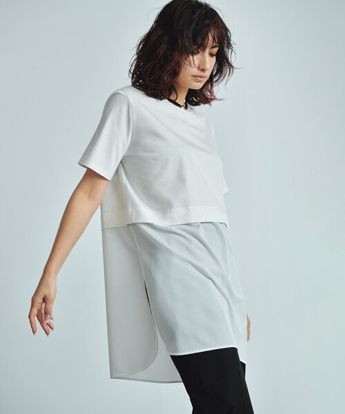 ICB（アイシービー）の「シアージャージーコンビカットソー（Tシャツ/カットソー・レディース・アイボリー系/ダークブラウン系/ブラック系/グレー系・LARGE/X-LARGE）」の4枚目の写真